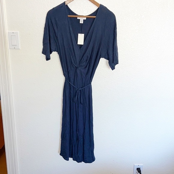 Motherhood Maternity Blue Short Sleeve Flowy Knot Tie Front Summer Dress - Picture 1 of 9